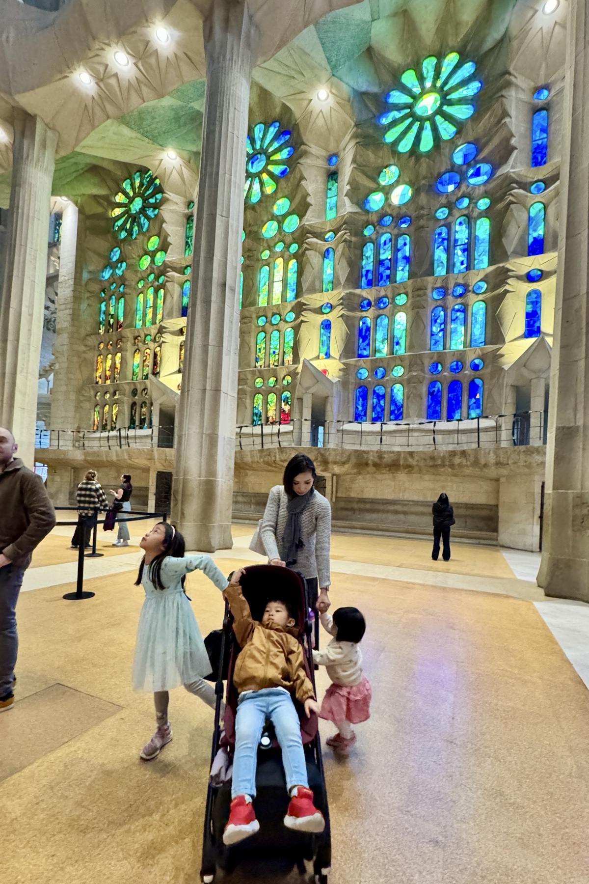 The family inside the Sagrada Família