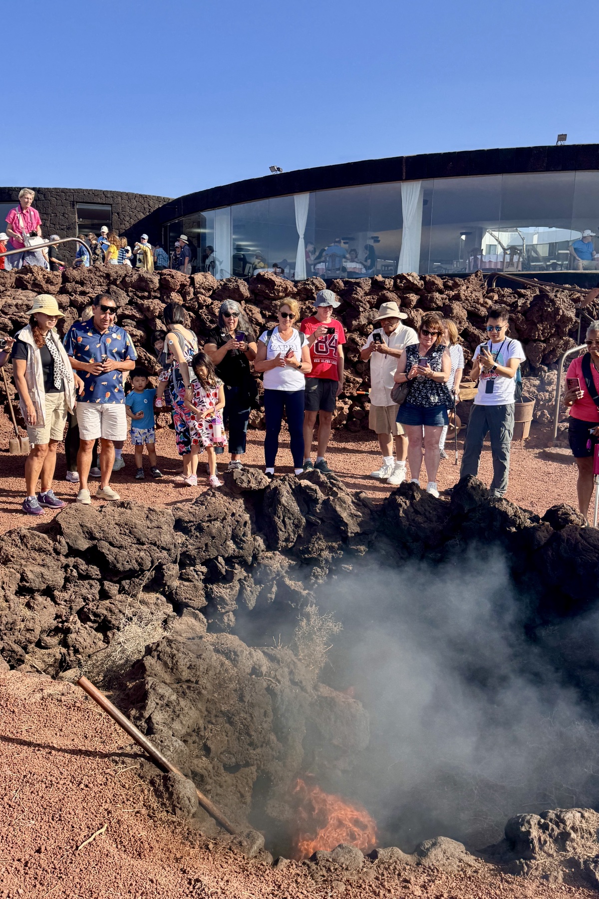 The children walking in Lanzarote's volcanic landscape