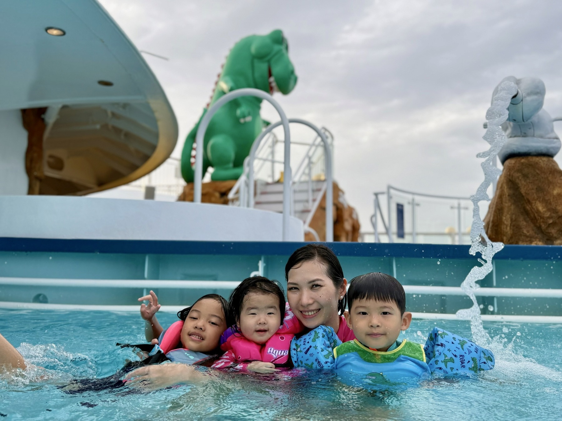 The children swimming on board