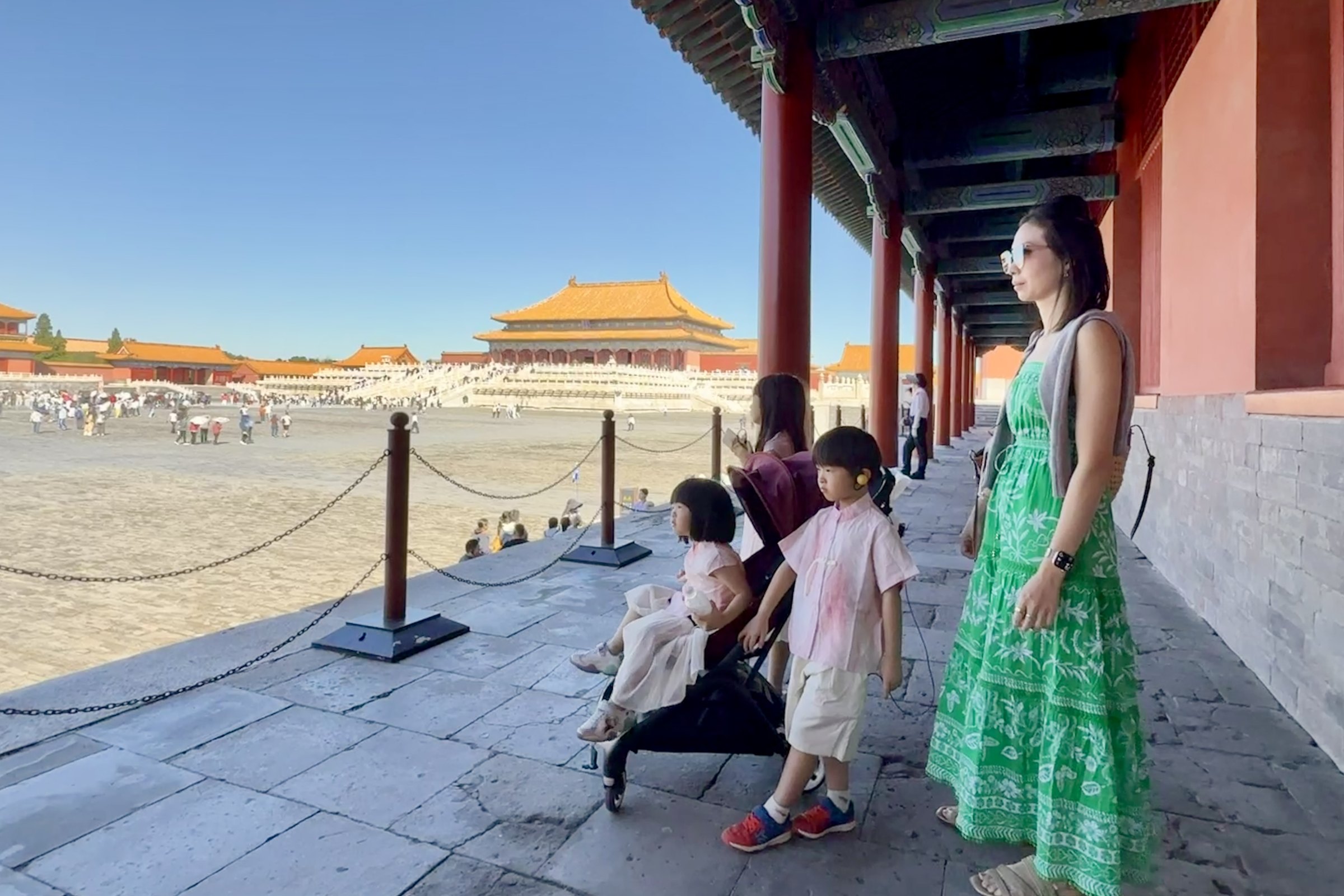 My wife and the children inside the Forbidden City