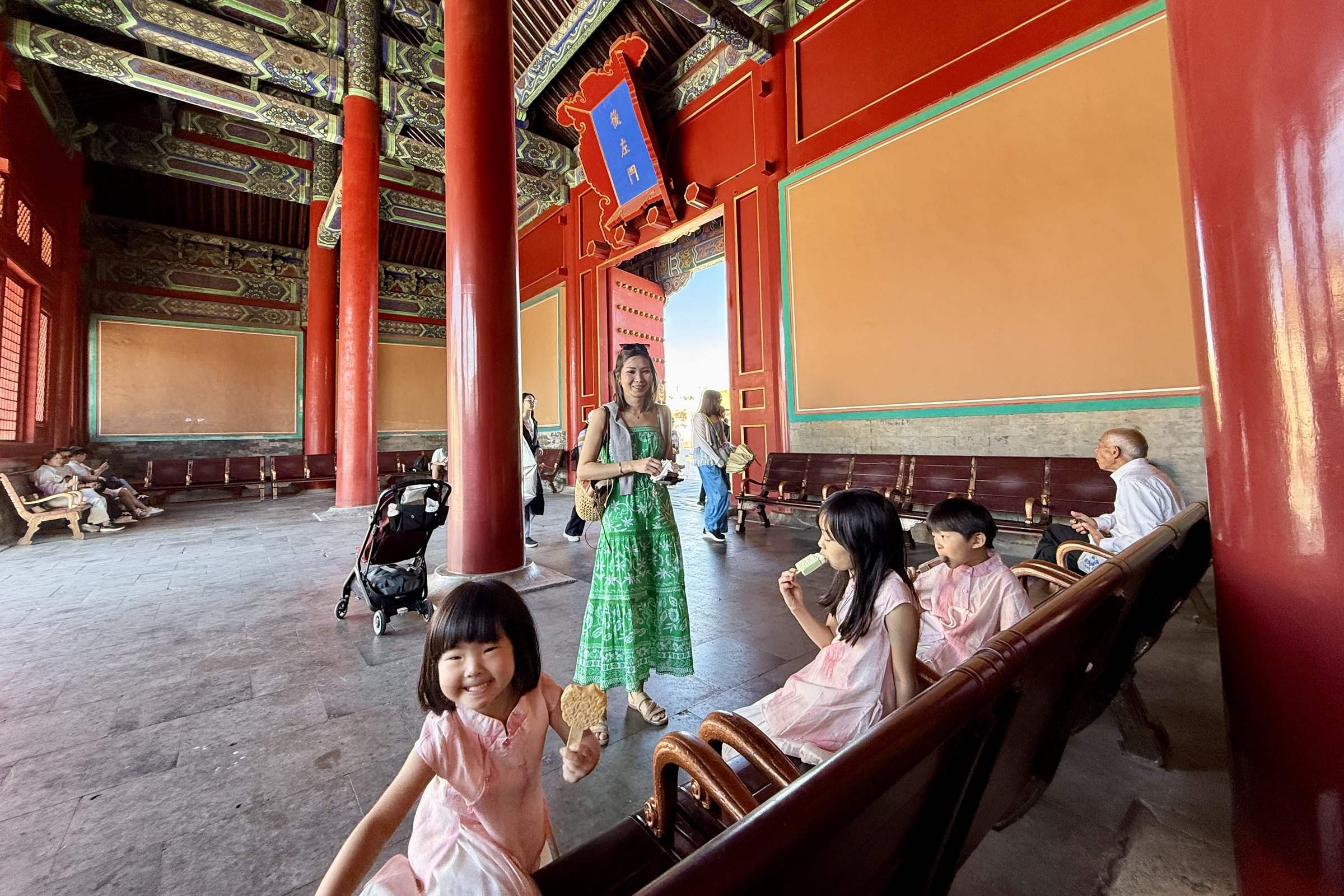 The family taking an ice cream break inside the Forbidden City