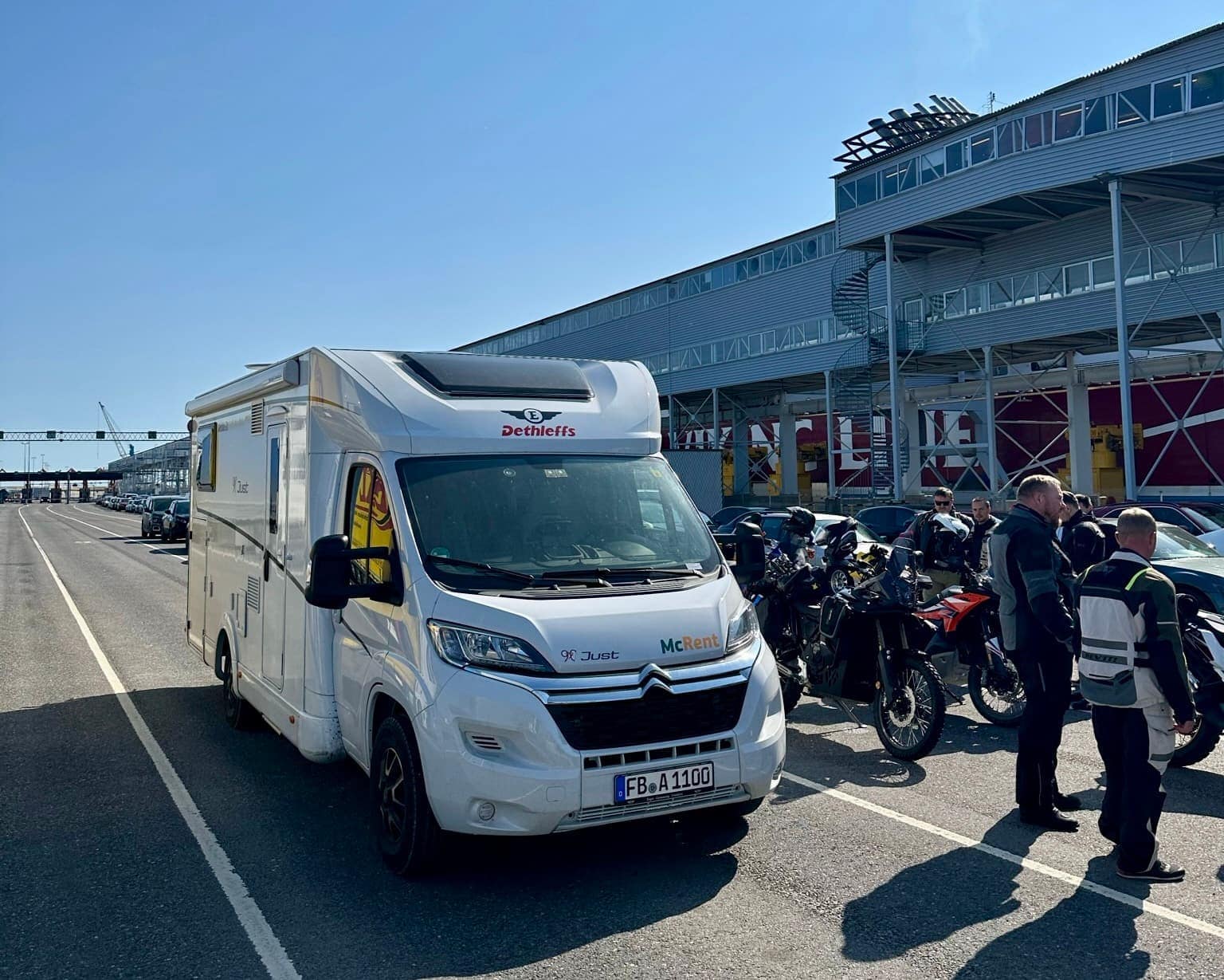 The motorhome waiting to board the ferry to Helsinki