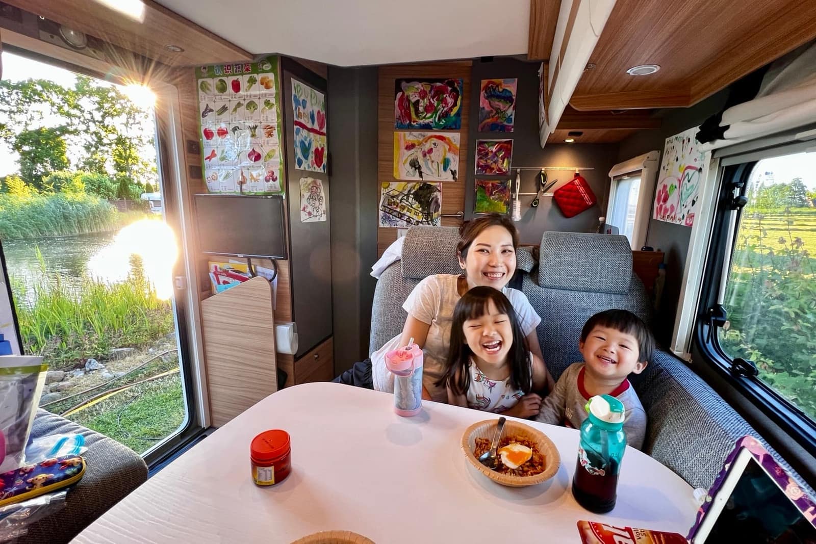 The family sharing a meal inside the motorhome during the final days