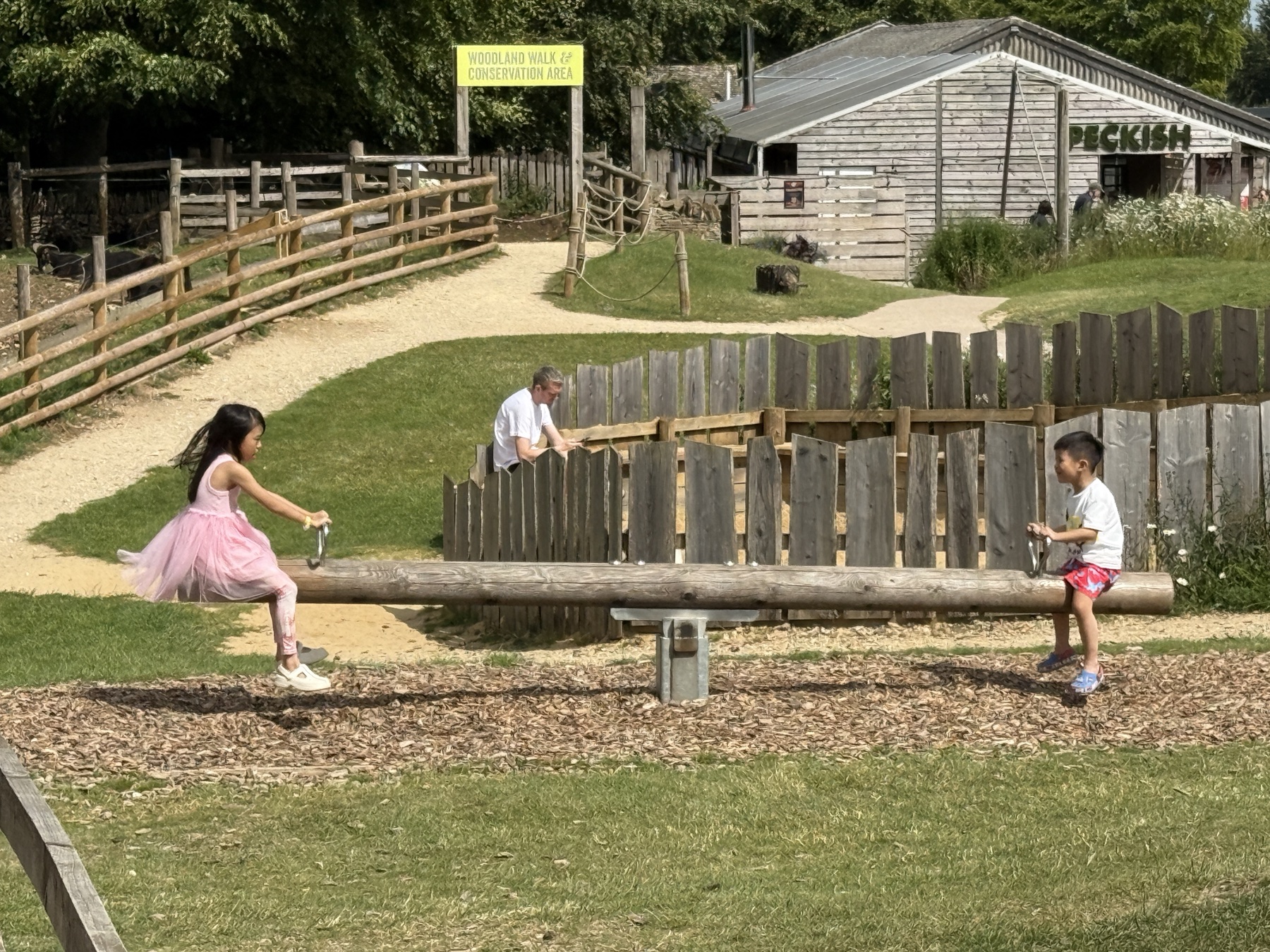 The children playing on a seesaw in the Cotswolds