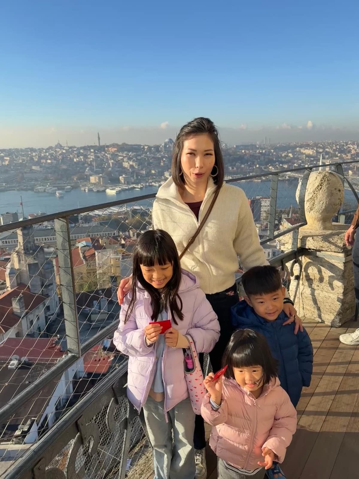Vanessa and the children at a viewpoint above Istanbul