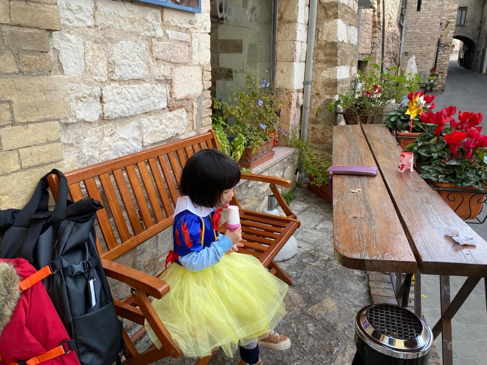 Sophie outside an Italian shop with a free ice cream