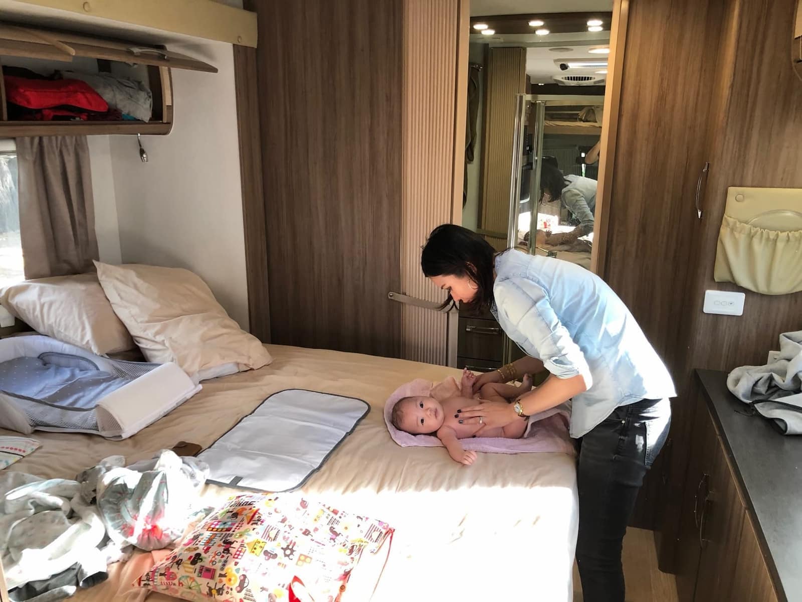 Vanessa caring for Sophie inside the motorhome