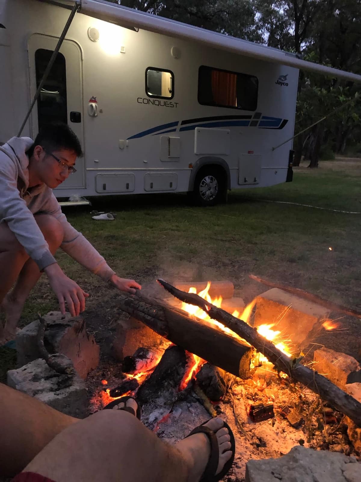 Campfire beside the motorhome