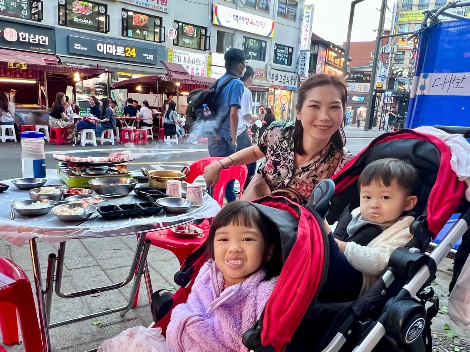 Korean barbecue meal shared by the family in Seoul
